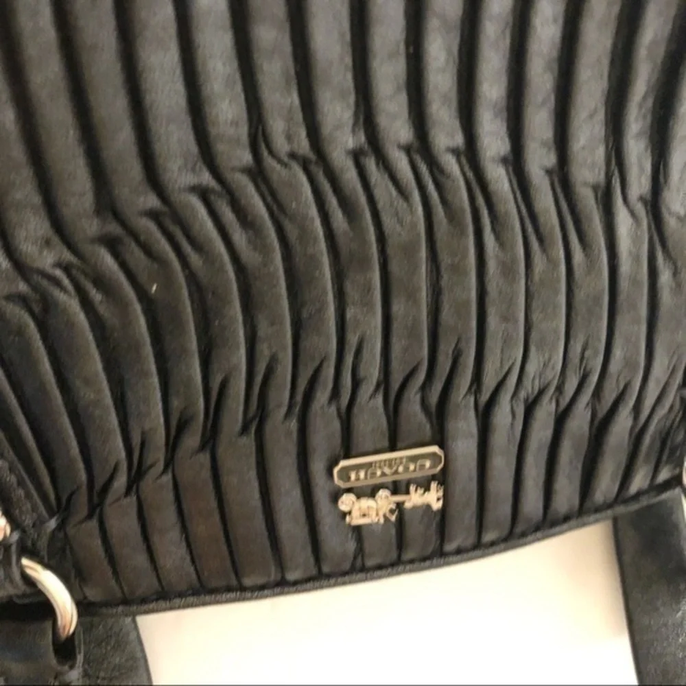 Coach Madison Gathered Leather Small Handbag Black Silver rare beautiful